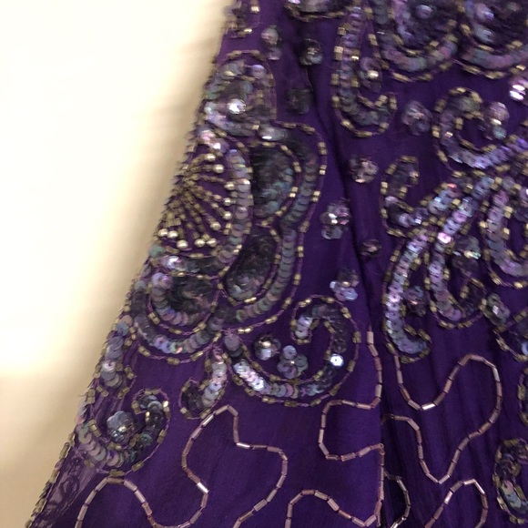 Vintage 1980s Purple Sequin and Beaded Silk Dress Art Deco Flapper Style Size 10 - Picture 8 of 13